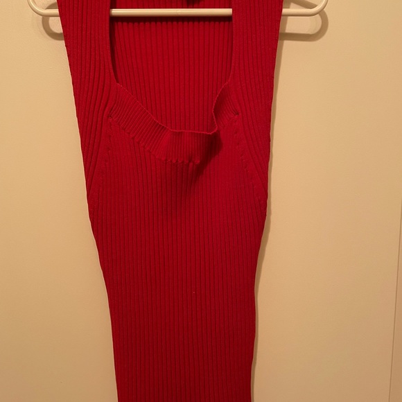 Red Ribbed Mid-drift Tank - Picture 2 of 5